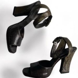 Prada Milano Brown Green Python Snakeskin Sequin Sling back Sandal